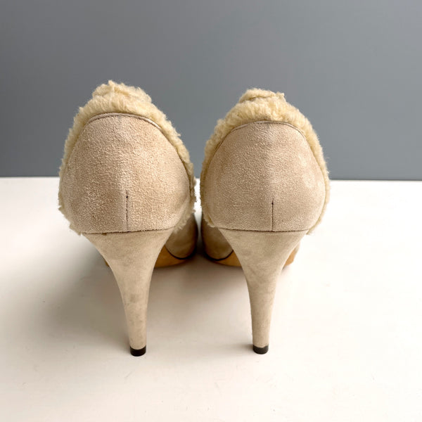 Bettye Muller suede shearling leather heels with bow - size 39.5 - NextStage Vintage