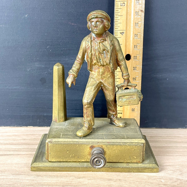 Gilt metal shoeshine boy match holder - turn of century antique - NextStage Vintage