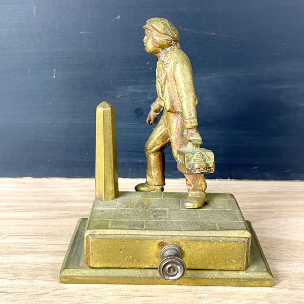 Gilt metal shoeshine boy match holder - turn of century antique - NextStage Vintage