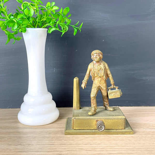 Gilt metal shoeshine boy match holder - turn of century antique - NextStage Vintage