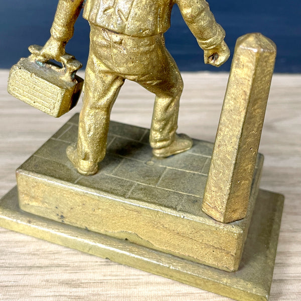 Gilt metal shoeshine boy match holder - turn of century antique - NextStage Vintage