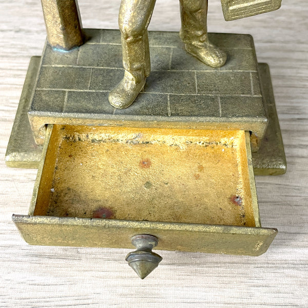 Gilt metal shoeshine boy match holder - turn of century antique - NextStage Vintage