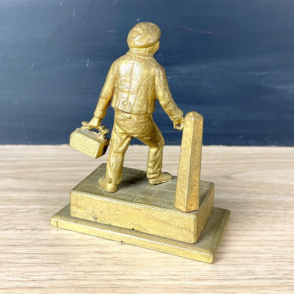 Gilt metal shoeshine boy match holder - turn of century antique - NextStage Vintage