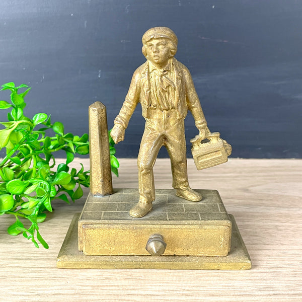 Gilt metal shoeshine boy match holder - turn of century antique - NextStage Vintage