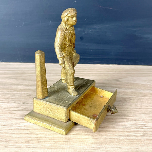 Gilt metal shoeshine boy match holder - turn of century antique - NextStage Vintage