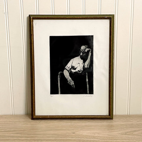 Sigmund Abeles "Seated Man" limited edition etching - 1960s framed art - NextStage Vintage