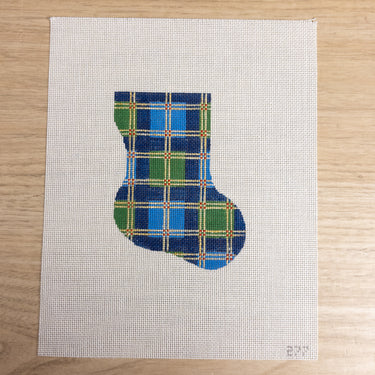 Silver Needle Blue Plaid Mini Stocking Needlepoint Canvas 277 NOS