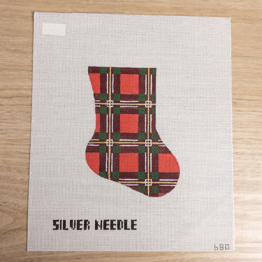 Silver Needle Red Plaid Mini Stocking Needlepoint Canvas 680 NOS