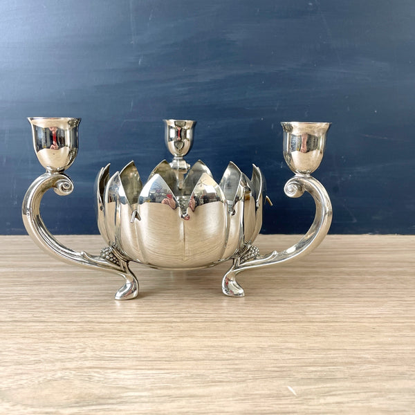 Reed and Barton lotus epergne with candleholders - vintage 1980s silverplate - NextStage Vintage