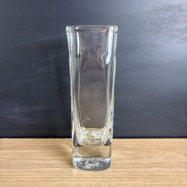 Simon Pearce Woodbury Vase Medium Square Clear Handblown Glass Signed 10.5"