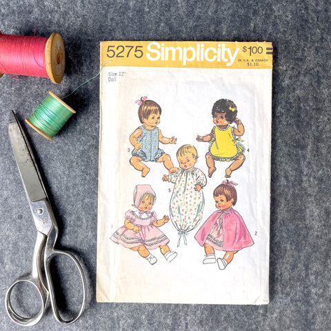 12" vinyl baby doll clothing Simplicity 5275 sewing pattern - uncut - 1972 - NextStage Vintage