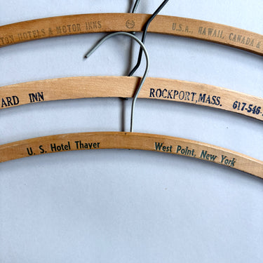 Vintage Wood Hotel Hanger Lot (4) The Drake NYC, Thayer West Point, Seaward Inn MA - NextStage Vintage