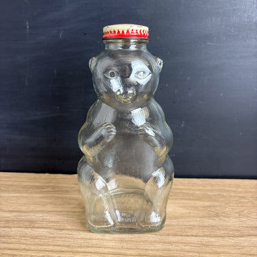 Vintage 1950s Snow Crest Beverages Bear Bottle Bank - Salem MA - Figural Glass 7"