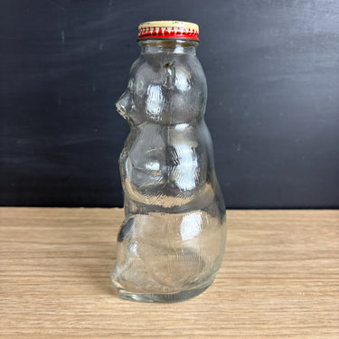 Vintage 1950s Snow Crest Beverages Glass Bear Bank Bottle - Salem Mass - Vintage Packaging