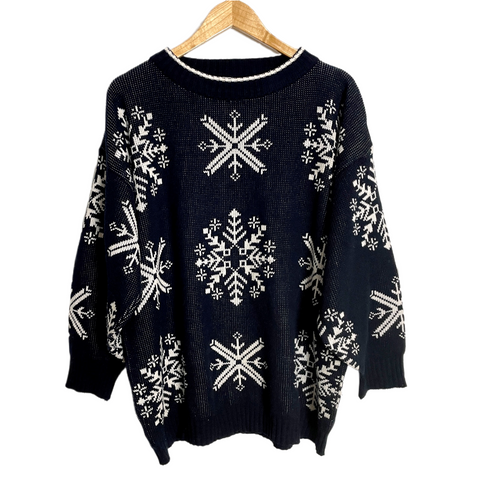 Black and white intarsia knit snowflake sweater - 80s vintage - size 38/20 - NextStage Vintage