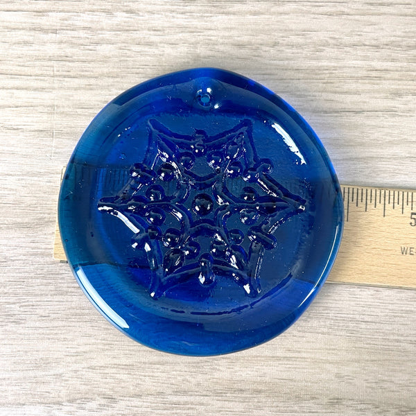 Snowflake pressed glass suncatcher ornament - vintage handmade art glass - NextStage Vintage