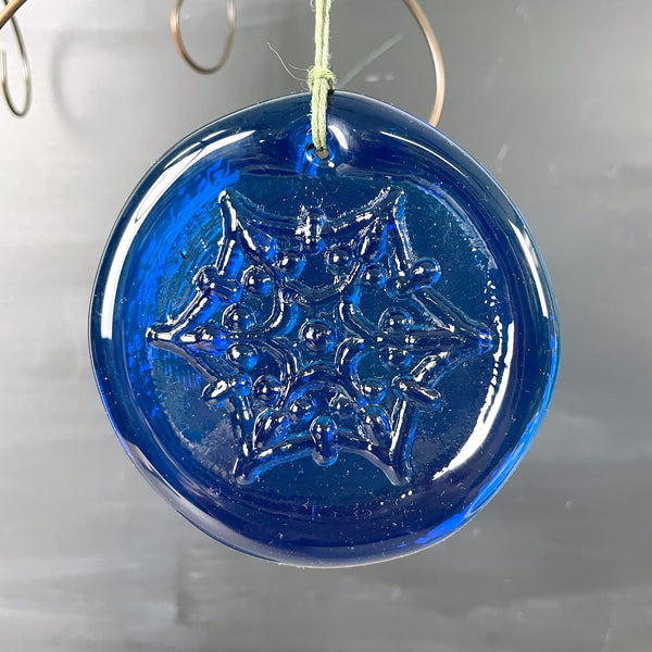 Snowflake pressed glass suncatcher ornament - vintage handmade art glass - NextStage Vintage