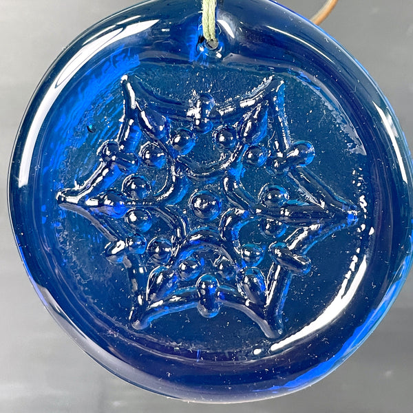 Snowflake pressed glass suncatcher ornament - vintage handmade art glass - NextStage Vintage