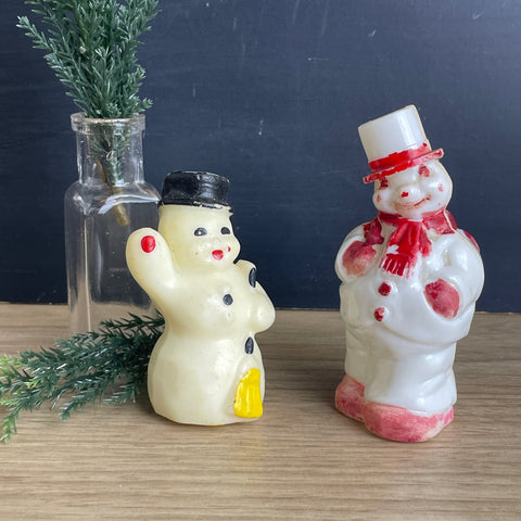 Gurley candle and Rosbro Irwin plastic snowmen - 1950s Christmas collectibles