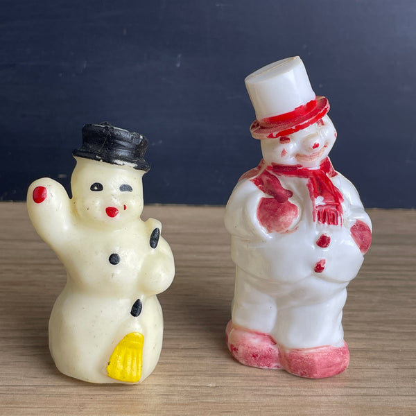 Gurley candle and Rosbro Irwin plastic snowmen - 1950s Christmas collectibles