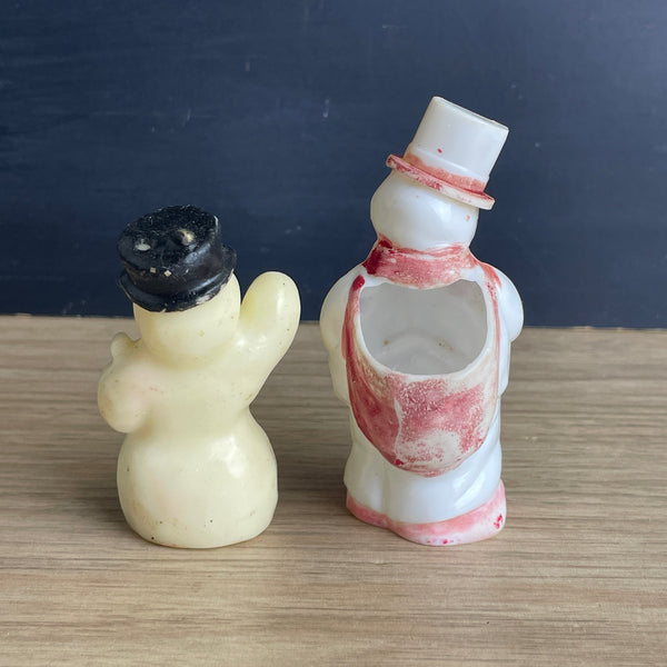 Gurley candle and Rosbro Irwin plastic snowmen - 1950s Christmas collectibles