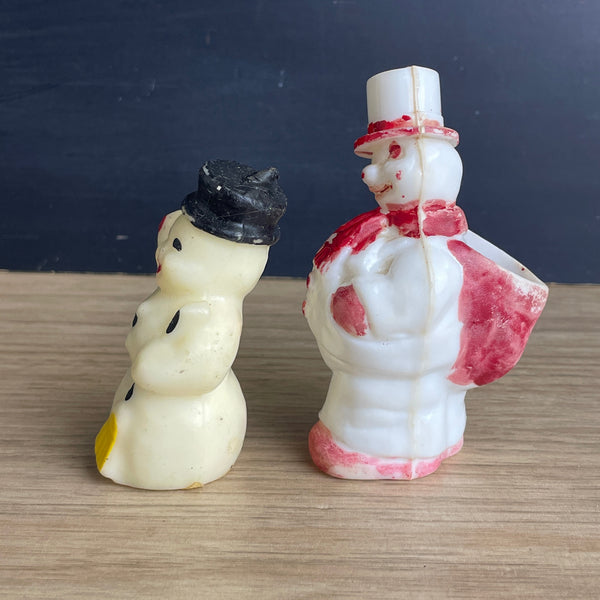 Gurley candle and Rosbro Irwin plastic snowmen - 1950s Christmas collectibles