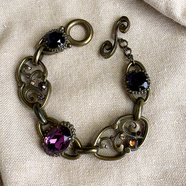 Sorelli amethyst rhinestone and antique brass tone bracelet - NextStage Vintage