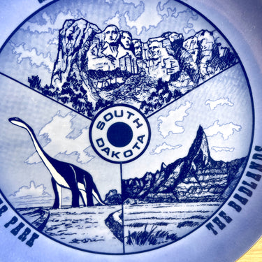 Scenic South Dakota state souvenir plate - 1950s vintage - blue background - NextStage Vintage