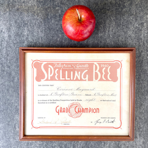 1940s Spelling Bee Grade Champion framed certificate - NextStage Vintage