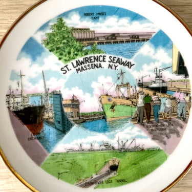 St Lawrence Seaway Massena NY small souvenir plate  - 1960s vintage road trip souvenir - NextStage Vintage