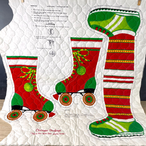 Christmas stocking printed panels - roller skate and jogging sneaker - 1970s vintage - NextStage Vintage