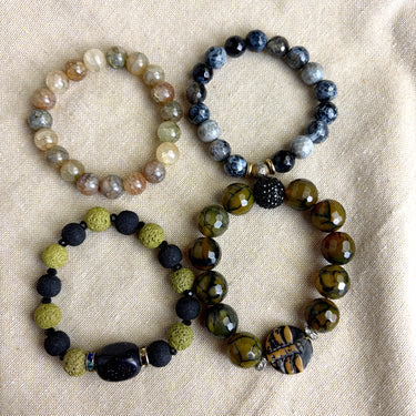 Round glass/stone bead stretch bracelets - lot of 4 - better costume jewelry - NextStage Vintage