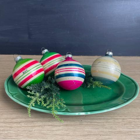 Striped Christmas tree balls - set of 4 - vintage 40s, 50s