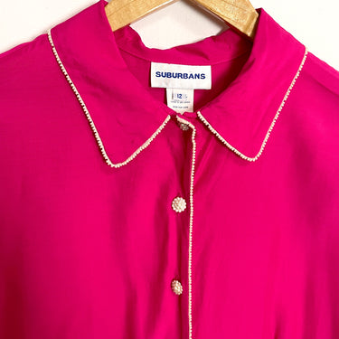 1980s fuchsia and white short sleeve blouse - size 12 - NextStage Vintage