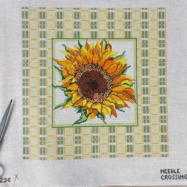 Needle Crossings sunflower with plaid needlepoint canvas #236 - NextStage Vintage