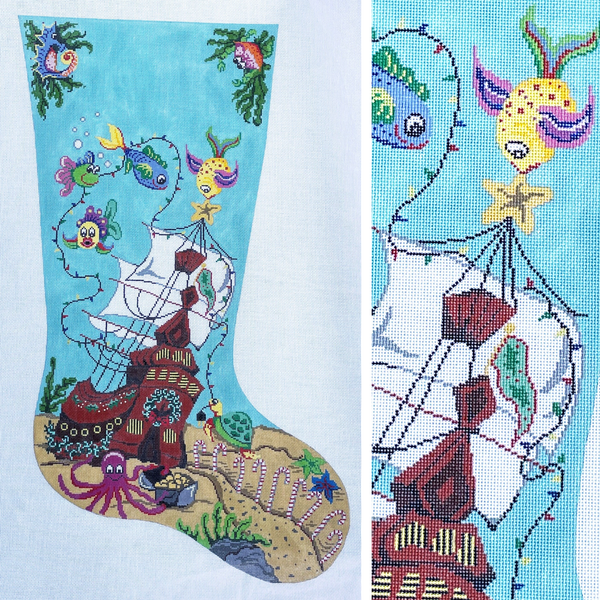 Patti Mann Sunken Ship stocking needlepoint canvas #7381 - NextStage Vintage