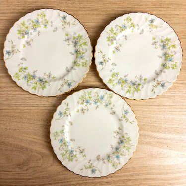 Set of 6 Syracuse Fine China Engagement Bread & Butter Plates - Mid Century Dinnerware -  Blue Flowers Gold Rim