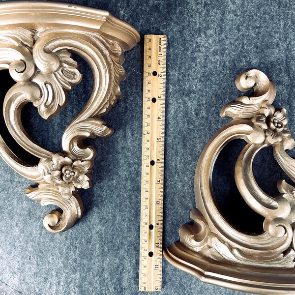 Syroco gold baroque wall shelves #3507 - a pair - 1970s vintage - NextStage Vintage