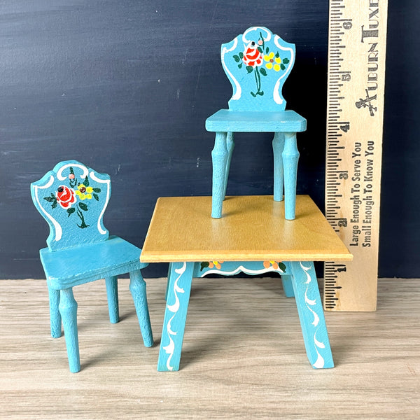 Miniature German dollhouse hand painted blue table and chairs - 1960s vintage - NextStage Vintage