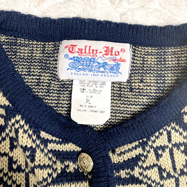 1990s Tally-Ho jacquard knit sweater jacket - size PL - NextStage Vintage
