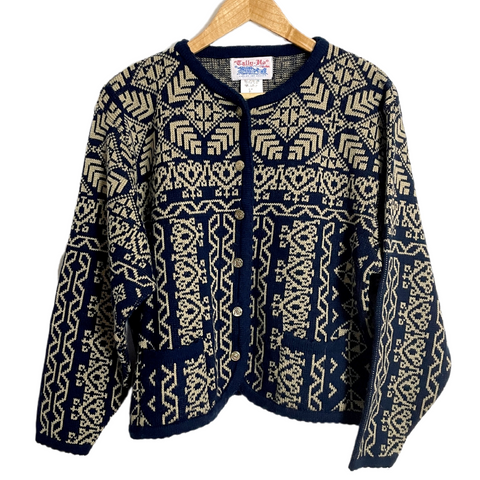 1990s Tally-Ho jacquard knit sweater jacket - size PL - NextStage Vintage