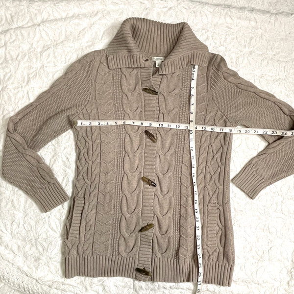 L.L. Bean taupe cable knit cardigan jacket - size LP - NextStage Vintage