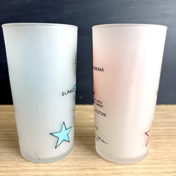 Vintage 1950s frosted glass Texas souvenir tumblers –  map design, Set of 2 - NextStage Vintage
