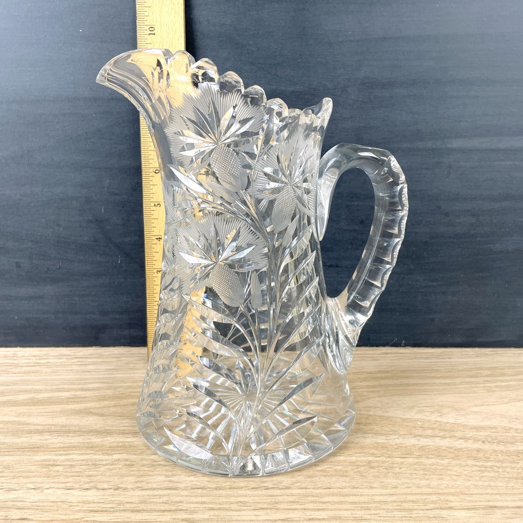 Small Antique Squat Cut Glass Juice or Cocktail Pitcher