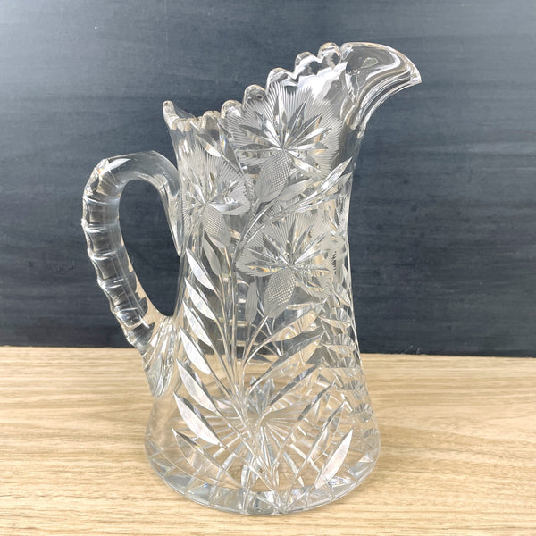 Cut and pressed glass pitcher with thistles - vintage crystal pitcher - NextStage Vintage