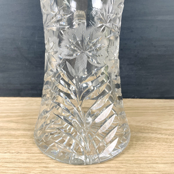 Cut and pressed glass pitcher with thistles - vintage crystal pitcher - NextStage Vintage