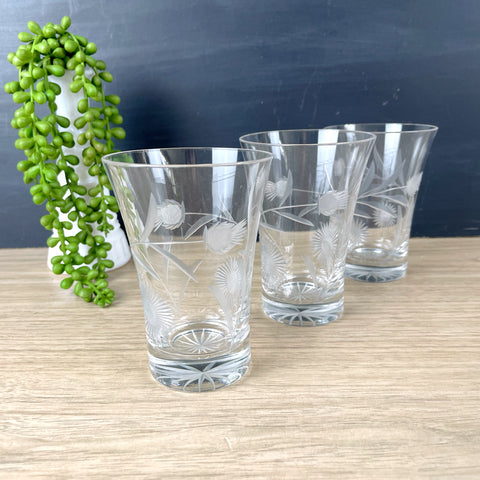 Cut glass tumblers with thistles - set of 3 - vintage barware - NextStage Vintage