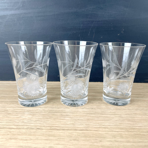 Cut glass tumblers with thistles - set of 3 - vintage barware - NextStage Vintage