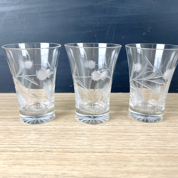 Cut glass tumblers with thistles - set of 3 - vintage barware - NextStage Vintage