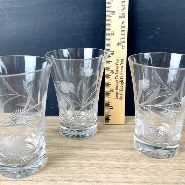 Cut glass tumblers with thistles - set of 3 - vintage barware - NextStage Vintage